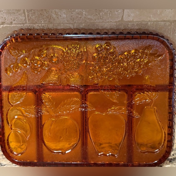 Indiana Glass Vintage Iridescent Gold Glass  Condiment / Relish Tray. - Picture 2 of 3